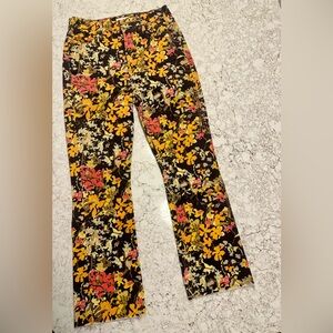 MOTHER Floral Hustler Ankle Fray Corduroy Jeans Chocolate Brown